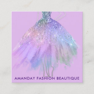 Fashion Holograph Glitter Dress Logo QR Stylist Square Business Card
