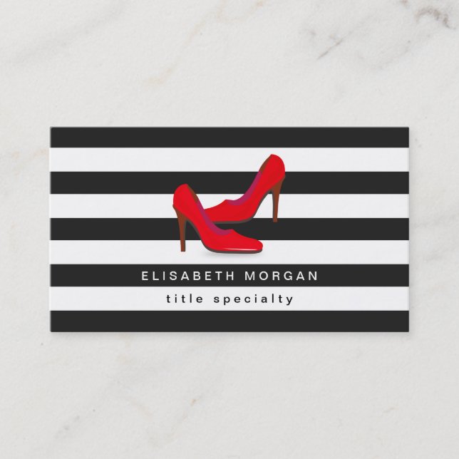 Fashion Hot Red High Heels Shoes - Classic Stripes Business Card (Front)