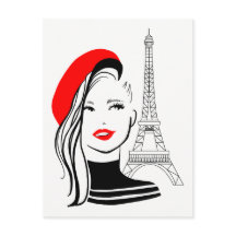 Fashion illustration french woman in red beret