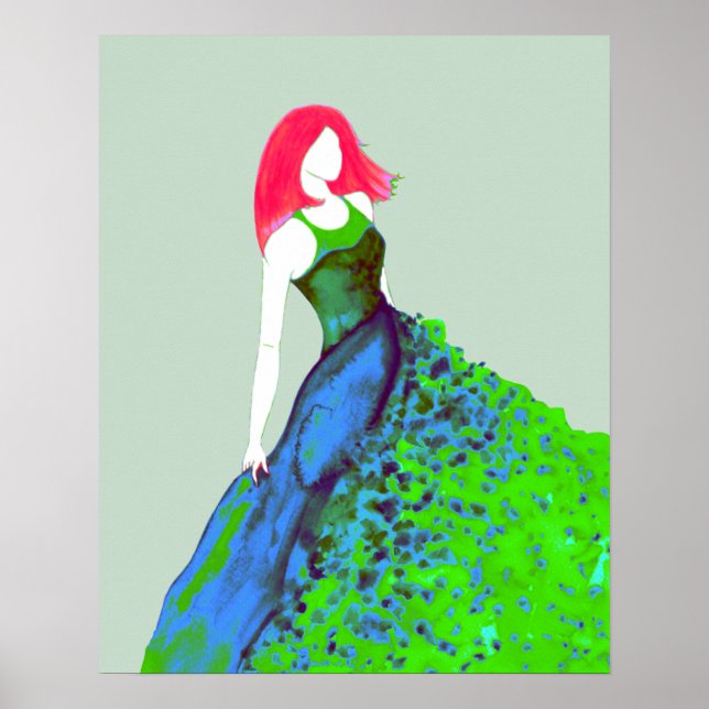 Fashion Illustration - Green-Blue Gown Poster (Front)
