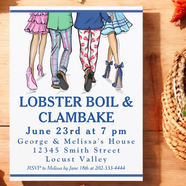 Fashion Illustration Lobster Boil Clambake Party Invitation (Creator Uploaded)