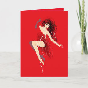 Fashion illustration stylish woman with pearls holiday card