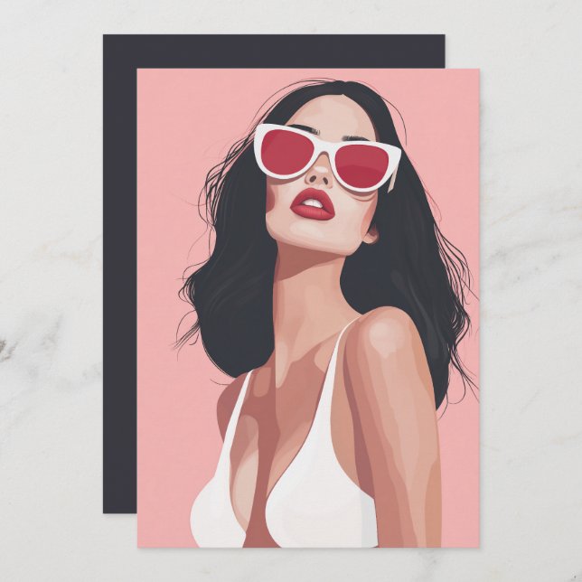 Fashion Illustration Stylish Woman With Sunglasses Invitation (Front/Back)