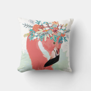 Fashion illustration with drawn pink flamingoflami cushion