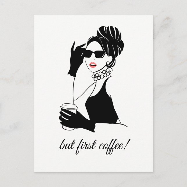 Fashion illustration woman with coffee postcard (Front)