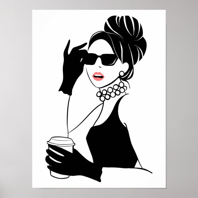 Fashion illustration woman with coffee poster (Front)