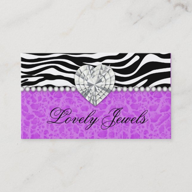 Fashion Jewel heart leopard Zebra Lace purple Business Card (Front)