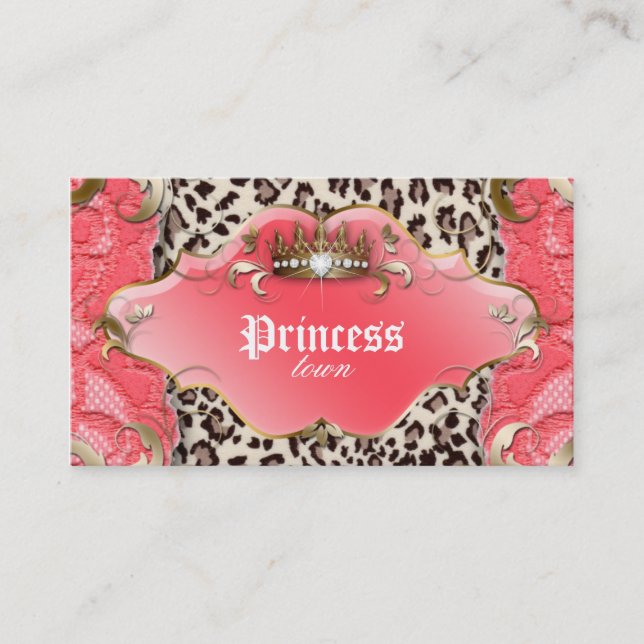 Fashion Jewellery Business Card Leopard Lace Coral (Front)