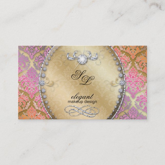Fashion Jewellery Makeup Artist Damask Bling Cool Business Card (Front)