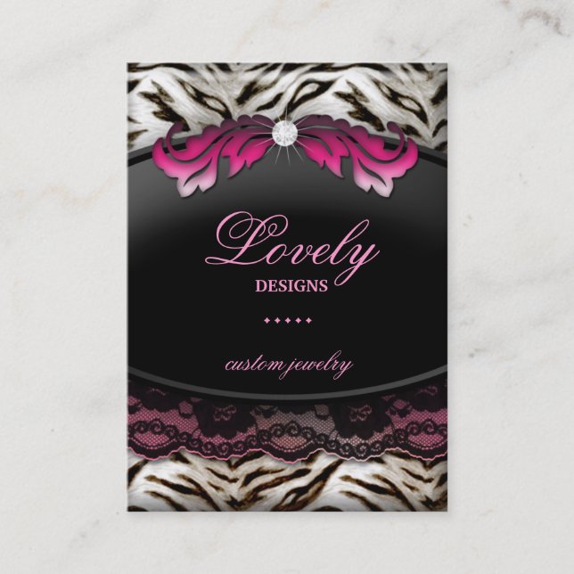 Fashion Jewellery Zebra Lace Pink Jumbo Business Card (Front)