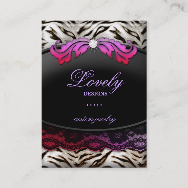 Fashion Jewellery Zebra Lace Pink Red Jumbo Business Card (Front)