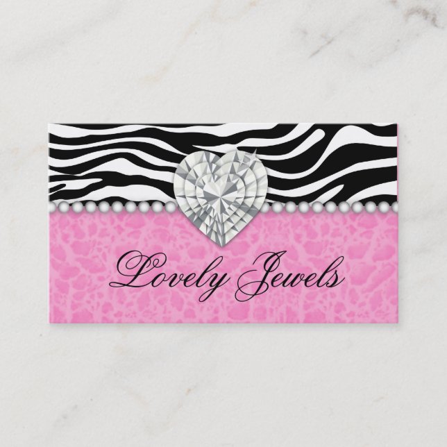 Fashion Jewels n Pearls leopard Zebra Lace Pink Business Card (Front)