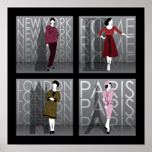 Fashion London, New York, Paris and Rome Poster