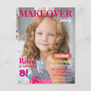 Fashion Magazine Makeover Girls Birthday Party Invitation