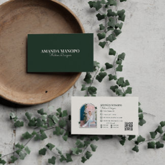 Fashion Minimalist Green Scannable QR Code Busines Business Card