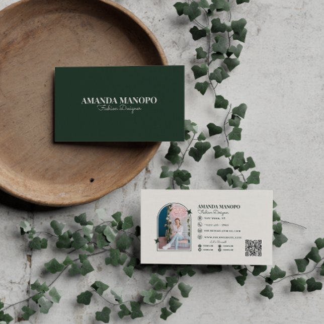 Fashion Minimalist Green Scannable QR Code Busines Business Card (Creator Uploaded)