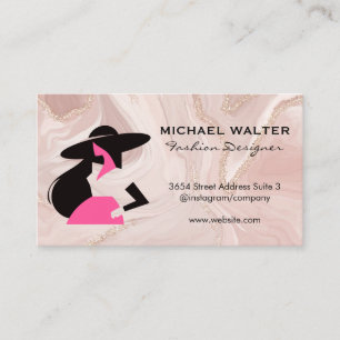 Fashion Model Logo Pink Gold Marble Business Card