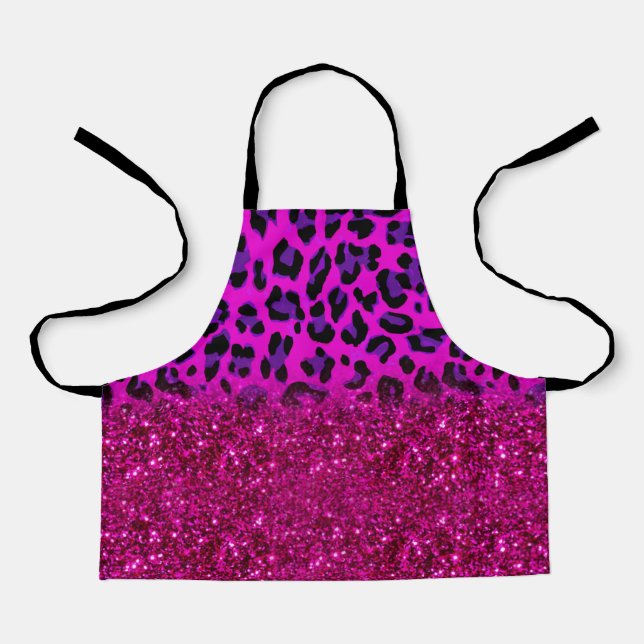 Fashion Modern Pink Purple Glitter Leopard Apron (Front)