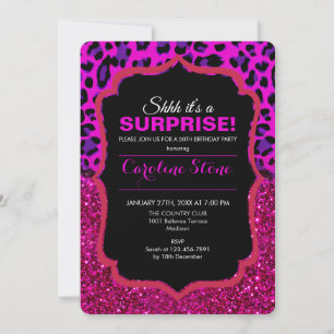 Fashion Modern Pink Purple Glitter Leopard.        Invitation