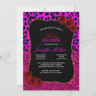 Fashion Modern Pink Purple Glitter Leopard.        Invitation