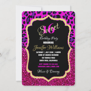 Fashion Modern Pink Purple Glitter Leopard.        Invitation