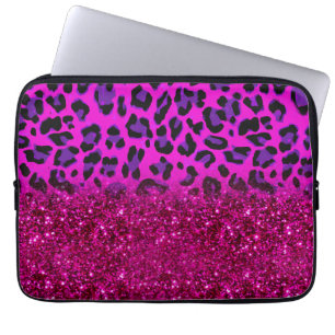 Fashion Modern Pink Purple Glitter Leopard Laptop Sleeve
