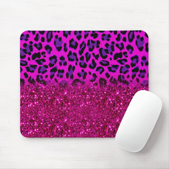 Fashion Modern Pink Purple Glitter Leopard Mouse Pad (With Mouse)