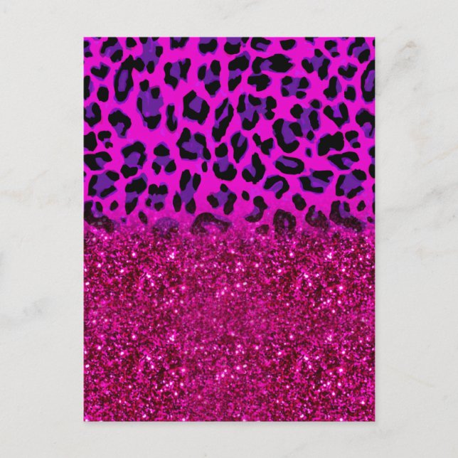 Fashion Modern Pink Purple Glitter Leopard Postcard (Front)