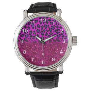 Fashion Modern Pink Purple Glitter Leopard Watch