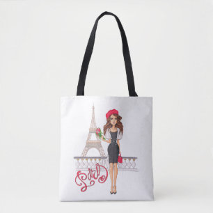 Fashion Paris Girl Hand Painted Tote Bag
