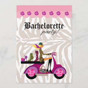 Fashion Party Blonde Scooter Woman Zebra Shoes Invitation
