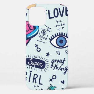 Fashion patch badges. Seamless pattern with pink g iPhone 12 Case