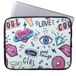Fashion patch badges. Seamless pattern with pink g Laptop Sleeve