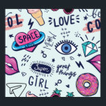 Fashion Patch: Pop Art Stickers. Poster<br><div class="desc">Fashion patch badges. Seamless pattern with pink girl stickers in pop art style, for textile. fashion Modern grunge background textile, prints, paper products, the Web. Girls pattern Fashion-forward with pink girl stickers in pop art style! Fashionable pink girl stickers in pop art style, great for textile. pattern, girl, fashion, graffiti,...</div>