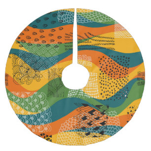 Fashion Patchwork: Undulating Abstract Art Brushed Polyester Tree Skirt