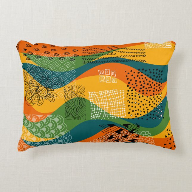 Fashion Patchwork: Undulating Abstract Art Decorative Cushion (Front)