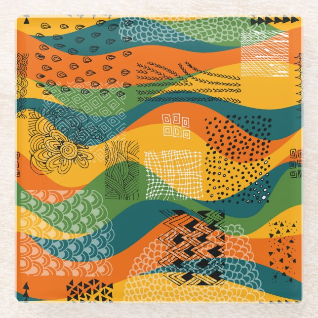 Fashion Patchwork: Undulating Abstract Art Glass Coaster (Front)