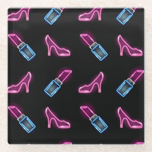 Fashion Pattern with Neon Icons. Glass Coaster