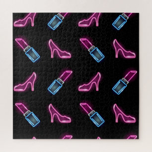 Fashion Pattern with Neon Icons. Jigsaw Puzzle