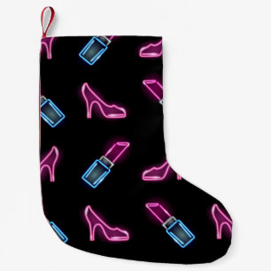 Fashion Pattern with Neon Icons. Small Christmas Stocking