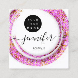 Fashion Pink Floral Boutique Logo Gold Square Business Card