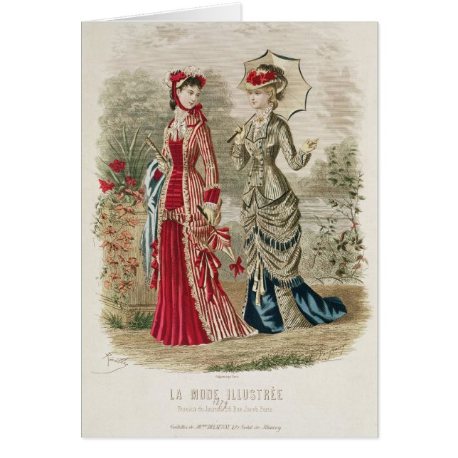 Fashion plate showing hats and dresses (Front)
