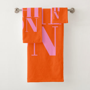 Fashion Print Orange And Pink Preppy Modern Decor Bath Towel Set
