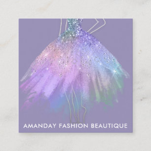 Fashion Purle Glitter Dress Logo QR Stylist Square Business Card