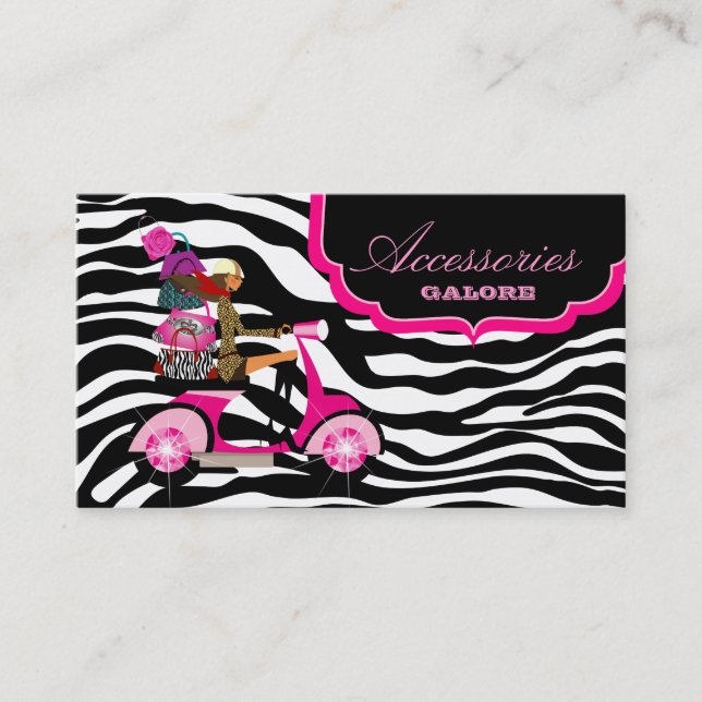 Fashion Purses Jewellery Hot Pink Black Zebra Business Card (Front)