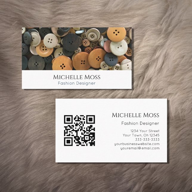 Fashion QR code Buttons Professional Sewing Business Card (Creator Uploaded)