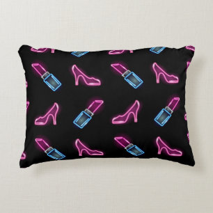 Fashion seamless pattern with neon icons of lipsti decorative cushion
