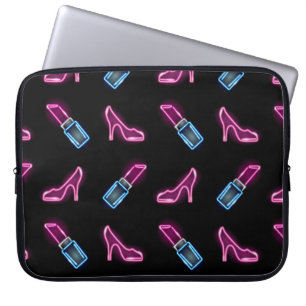 Fashion seamless pattern with neon icons of lipsti laptop sleeve