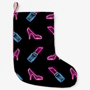 Fashion seamless pattern with neon icons of lipsti small christmas stocking