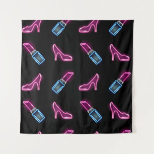 Fashion seamless pattern with neon icons of lipsti tapestry